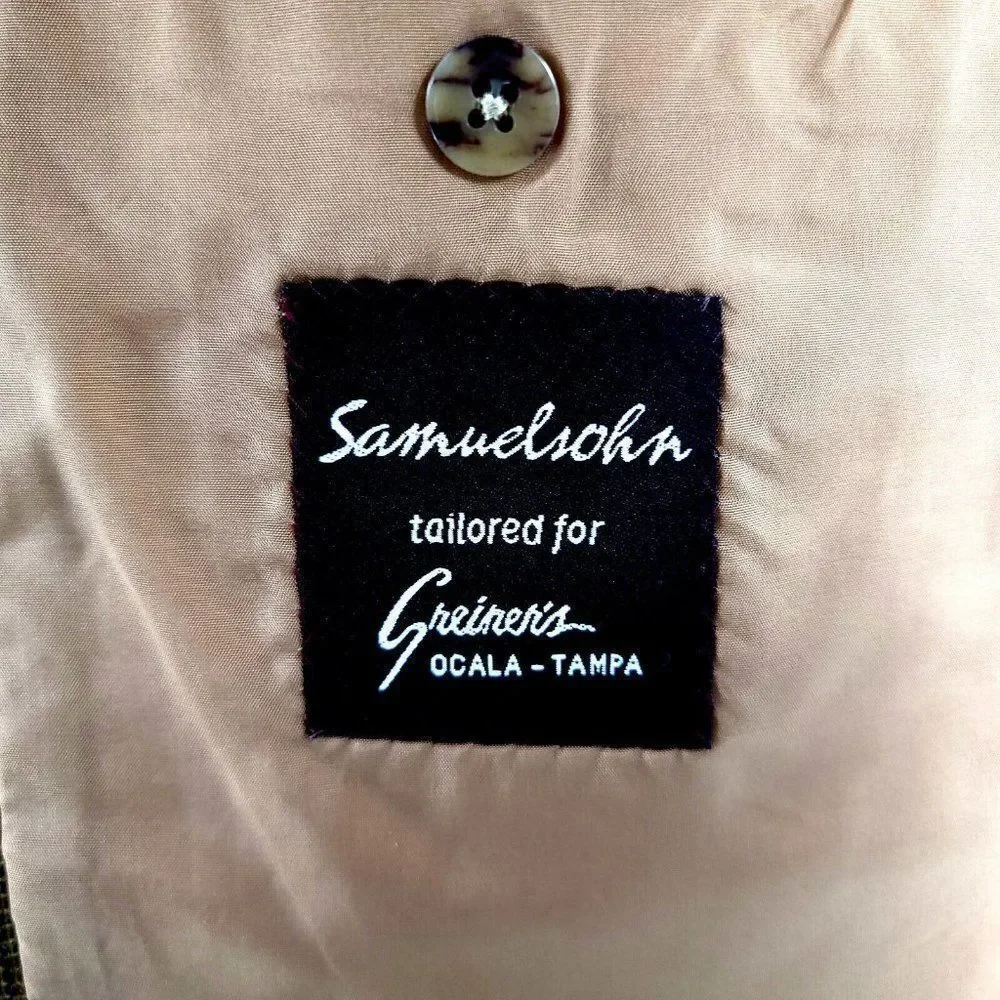 Samuelsohn Super 100s Tweed Wool Cashmere Check 2 Button Sport Coat 42L Brown Gr